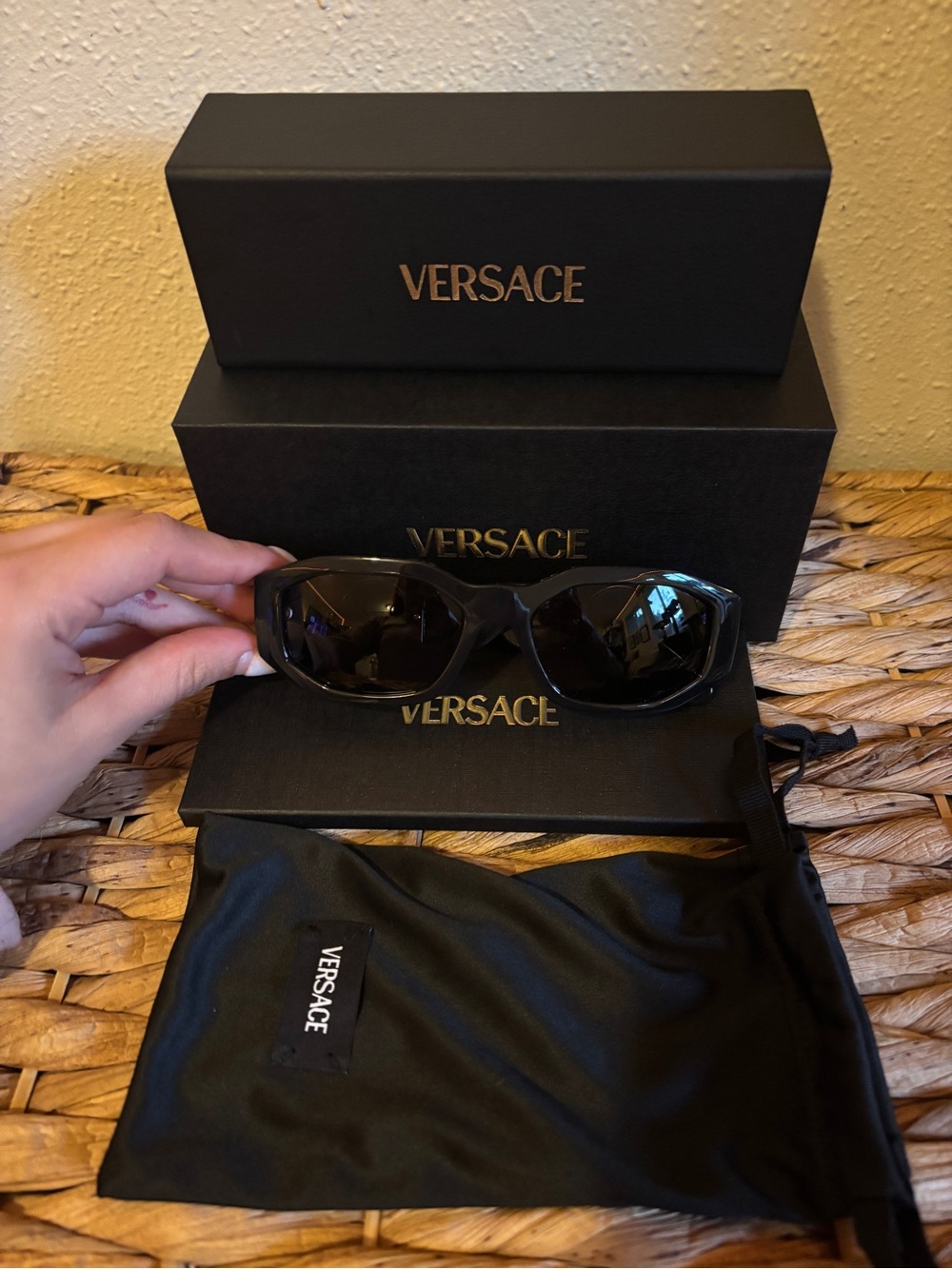 Versace Black Sunglasses with Gold Medusa Accents